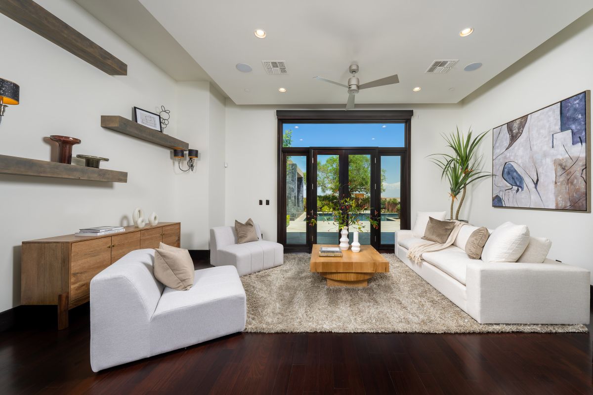 A modern living room showcasing different textures